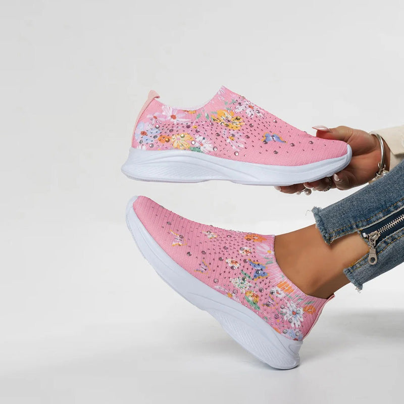 Damen Slipper Sneakers – Bequeme Schuhe mit Schmetterlingsdruck für Alltag