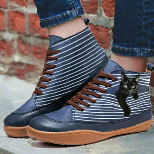 Sneakers Damen – Lustige Katzenprint Sneaker für Freizeit und Alltag