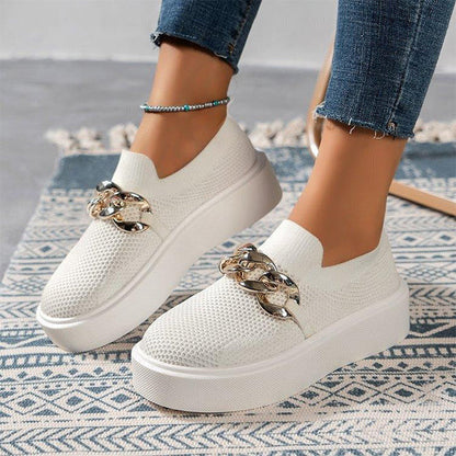 Plateau Slipper Damen – Atmungsaktive Schuhe mit Kettendetail für Alltag