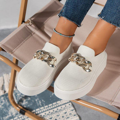 Plateau Slipper Damen – Atmungsaktive Schuhe mit Kettendetail für Alltag