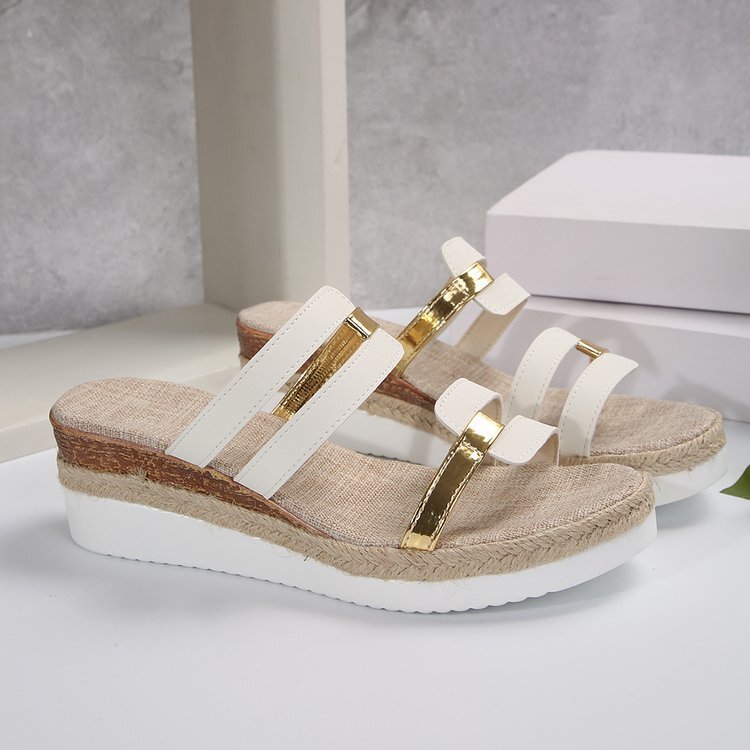 Sandalen Damen – Trendige Keilabsatz Sandalen mit goldenen Details für Sommer