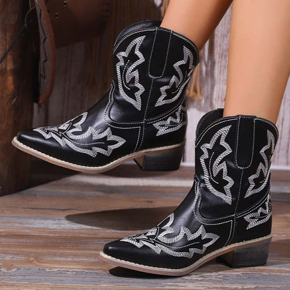 Cowboy-Stiefel Damen – Bestickte Lederstiefel für Freizeit und Westernlook