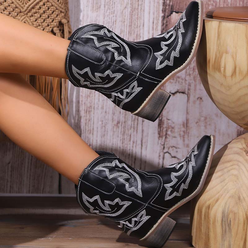 Cowboy-Stiefel Damen – Bestickte Lederstiefel für Freizeit und Westernlook