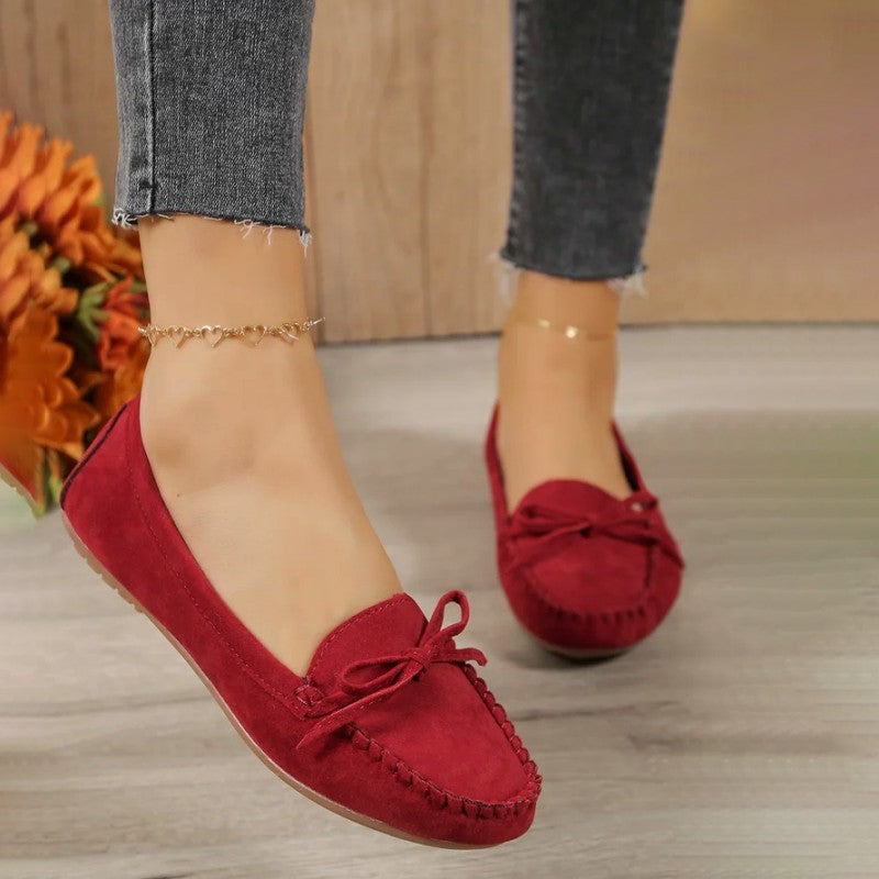 Stylish Loafers for Women – Elegant Bow Detail Slip-On Shoes for Occasions