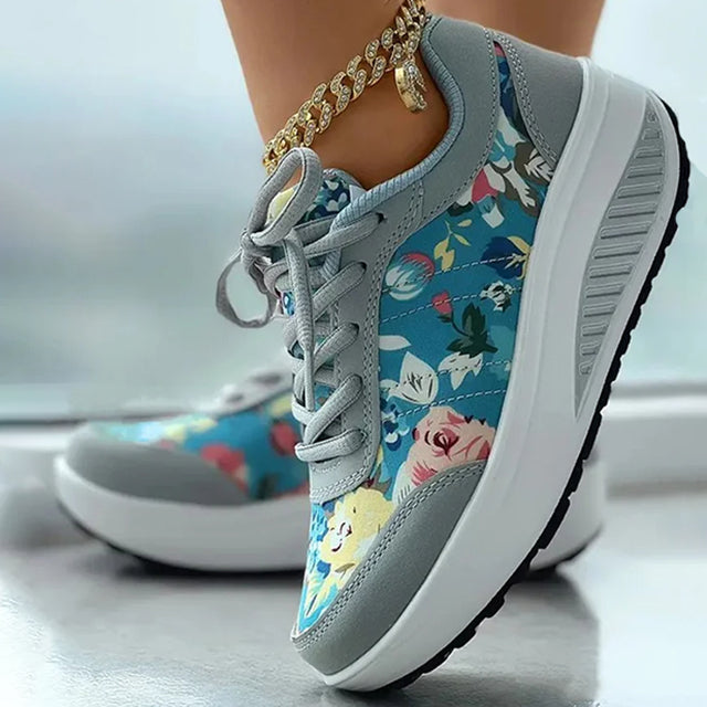 Luxe Plattform Sneaker Damen – Blumenmuster Sneaker für Freizeit und Alltag