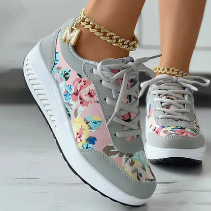 Luxe Plattform Sneaker Damen – Blumenmuster Sneaker für Freizeit und Alltag