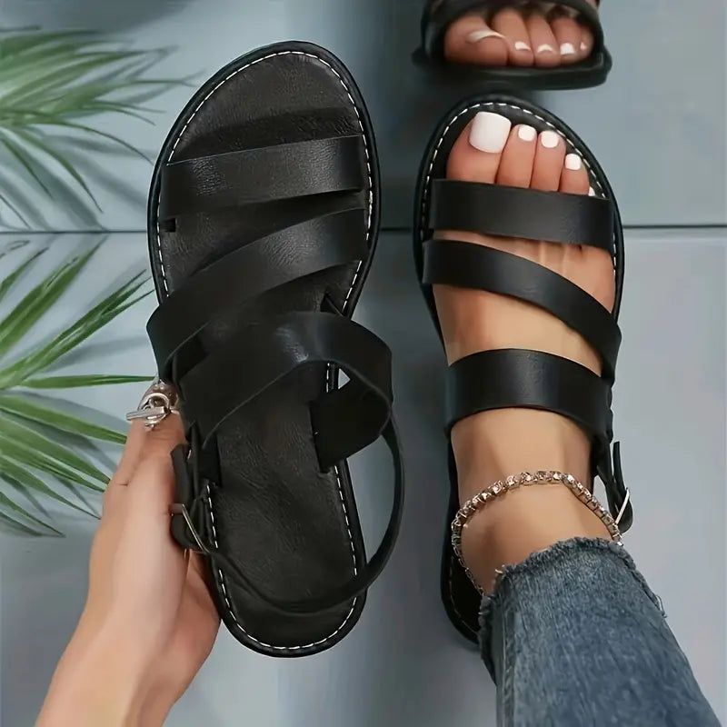 Flache Sandalen Damen – Trendige, Bequeme Sandalen aus Leder für Sommer