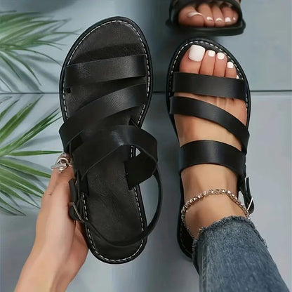 Flache Sandalen Damen – Trendige, Bequeme Sandalen aus Leder für Sommer