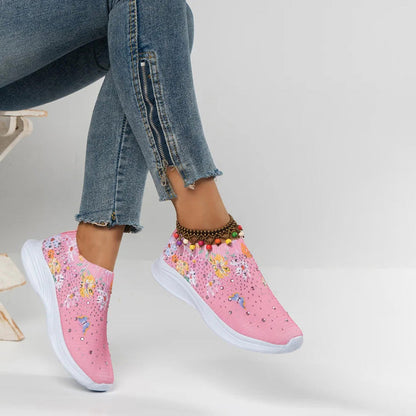 Damen Slipper Sneakers – Bequeme Schuhe mit Schmetterlingsdruck für Alltag