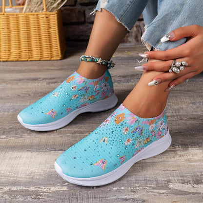 Damen Slipper Sneakers – Bequeme Schuhe mit Schmetterlingsdruck für Alltag