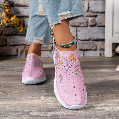 Damen Slipper Sneakers – Bequeme Schuhe mit Schmetterlingsdruck für Alltag