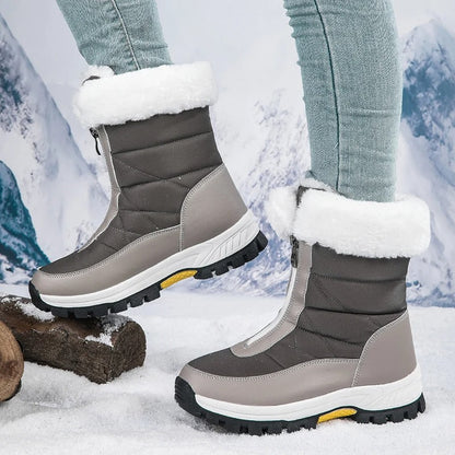 Winterstiefel Damen – Luxuriöse Halbhöhe Schneestiefel mit Reißverschluss und Pelzrand