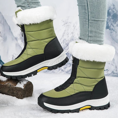 Winterstiefel Damen – Luxuriöse Halbhöhe Schneestiefel mit Reißverschluss und Pelzrand