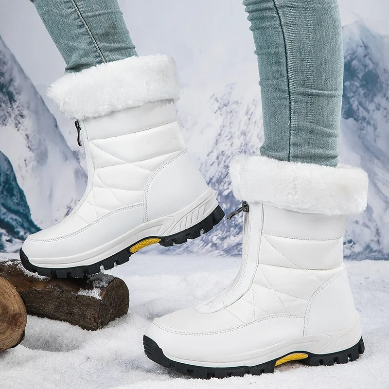 Winterstiefel Damen – Luxuriöse Halbhöhe Schneestiefel mit Reißverschluss und Pelzrand