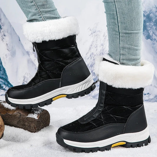 Winterstiefel Damen – Luxuriöse Halbhöhe Schneestiefel mit Reißverschluss und Pelzrand